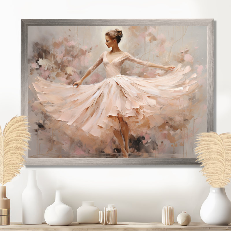 Beige or minimalisme ballerine I - impressions encadrées de ballet, H 16 po x l 32 po x P 1 po, Cadre noir