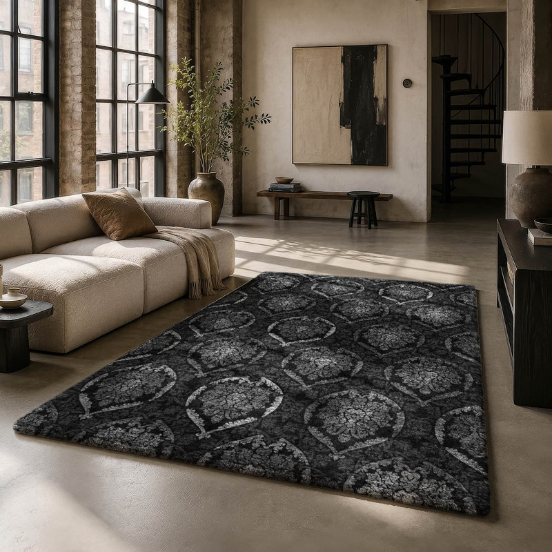 Tapis oriental à poils longs de qualité supérieure lavable à la machine ADS809, Gris, 9 pi x 12 pi