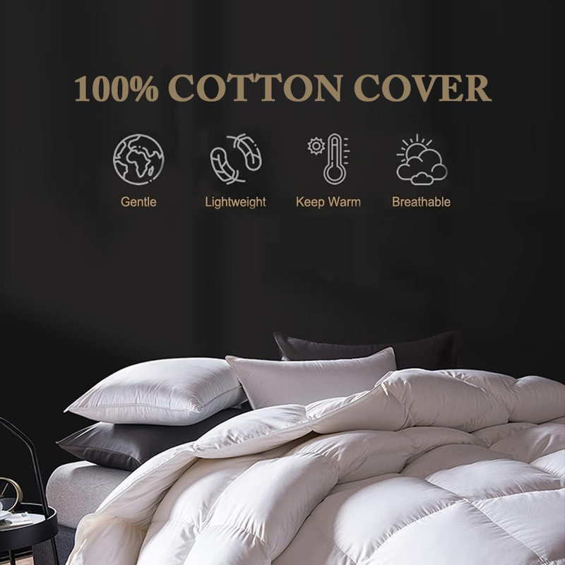 All Season 100% Cotton Comforter Down and Feathers Duvet Insert, California King Down Comforter
