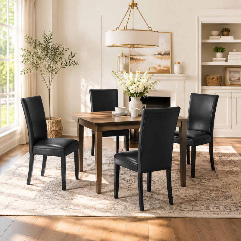 Wexford Collection Set of 4 Mid-Century Modern Parsons Dining Chairs, Upholstered Faux Leather Dining Chairs with Solid Wood Legs, High Back Side Chairs for Dining Room, Kitchen or Breakfast Nook, Black