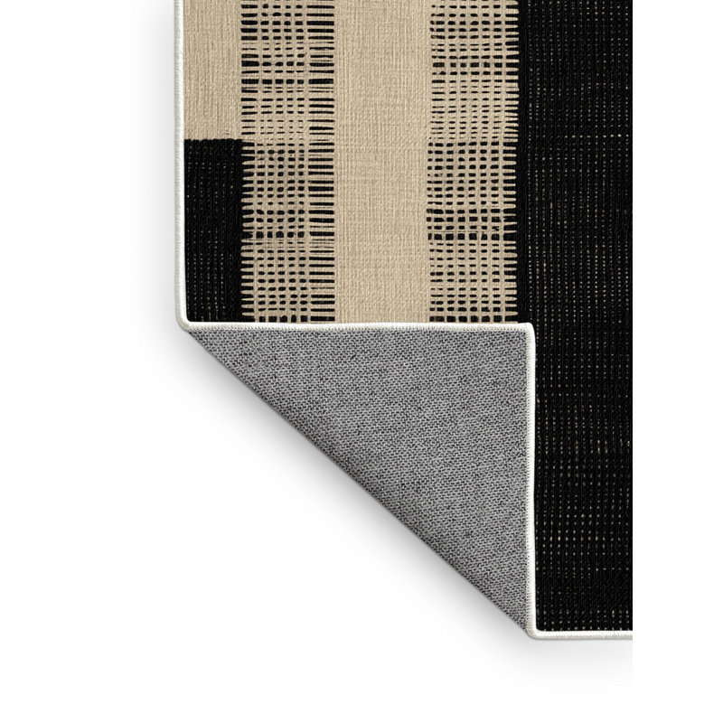 Machine Washable Checkered Beige Area Rug, Square 5'