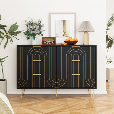 Modern 6 Drawer Dresser, Modern Dresser With Metal Handles, Storage Chest Of Drawer, Wide Dresser Drawer Organizers With  Carving Design For Bedroom, -  STYLISH, MVIP812-W688P170443