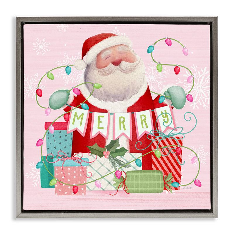 Cadre flottant Merry Pinkmas Santa, design par Nicole Tamarin, Cadre flottant gris lustré, H 18 po x l 18 po