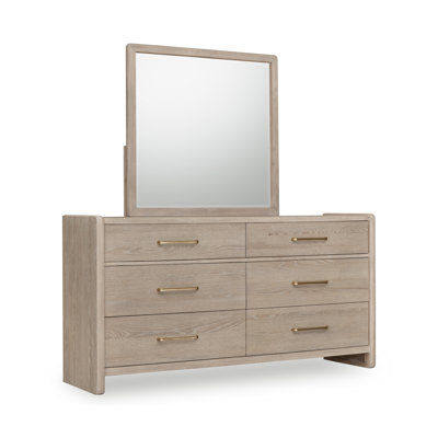 Six Drawer Oak Wood Dresser In Chai by Latitude Run