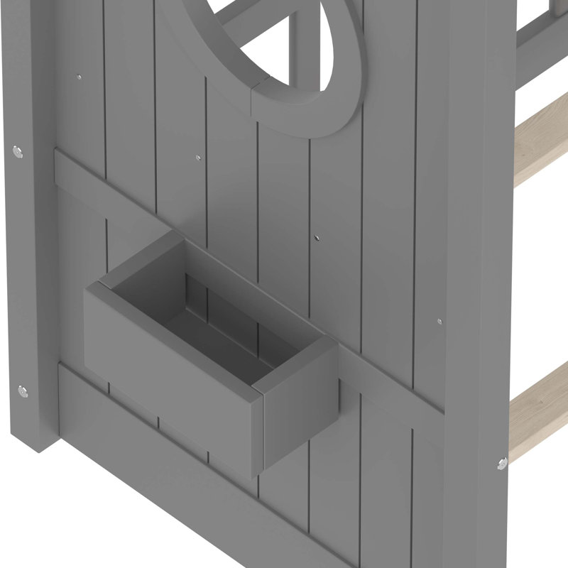 Lit simple au sol, lit Montessori avec tablette de rangement, lit maisonnette avec toit, Gris