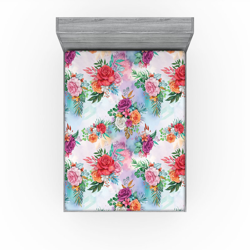 Drap-housse Ambesonne, Corail foncé, multicolore / floral 1, Drap-housse de taille double