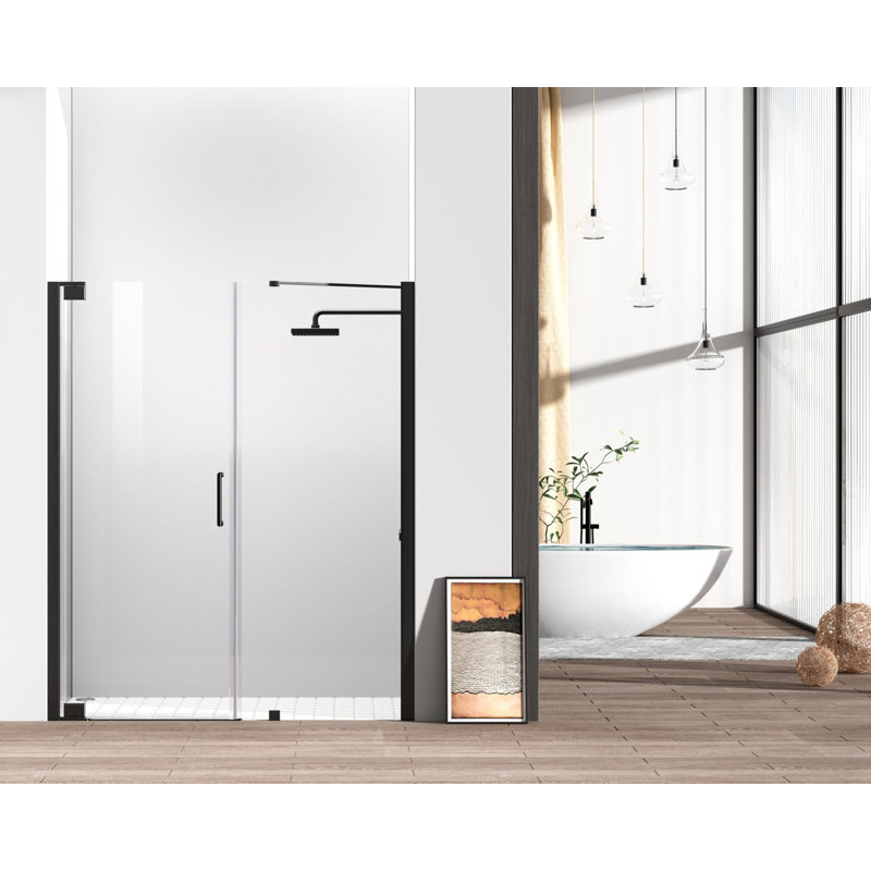 Porte de douche pivotante sans cadre l 58,5 "x H 72", Noir
