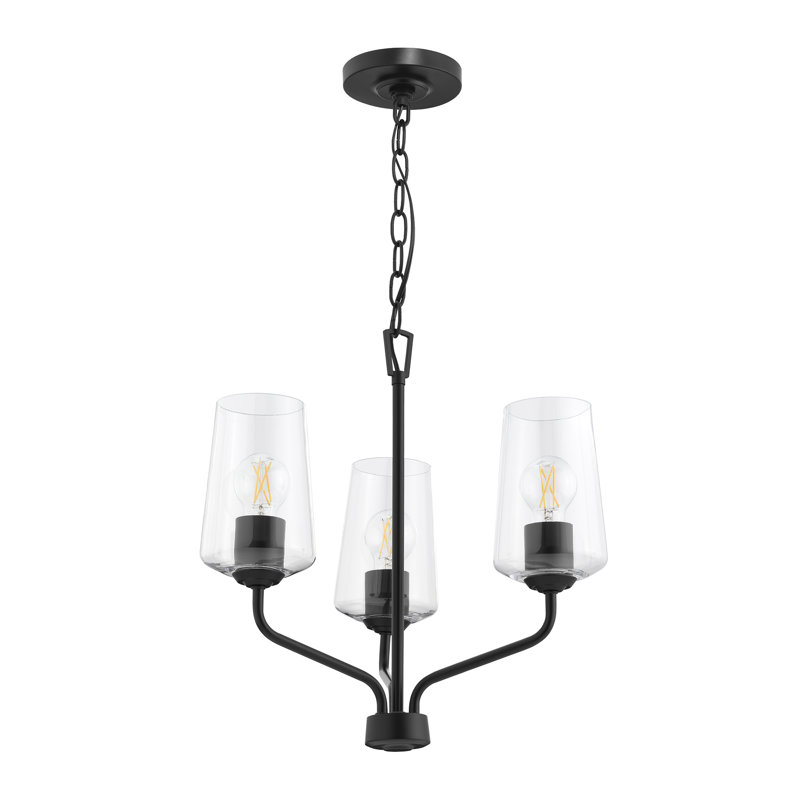 Lustre à trois lumières Celino avec verre transparent, H 18 po x l 18 po x P 18 po, Noir satiné, Trois lumières