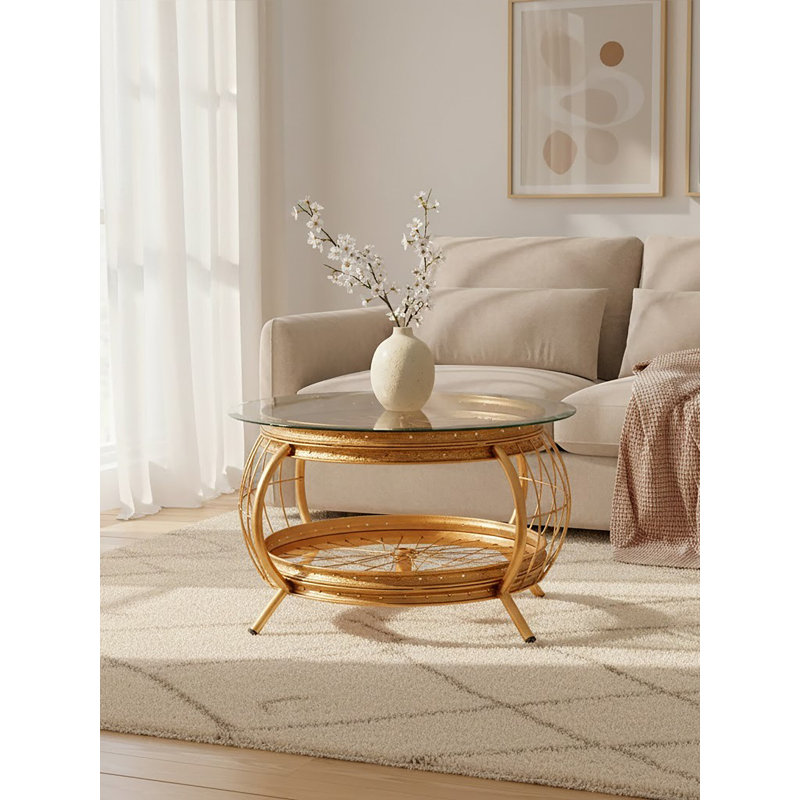 Wheel Coffee Table with Storage, Gold