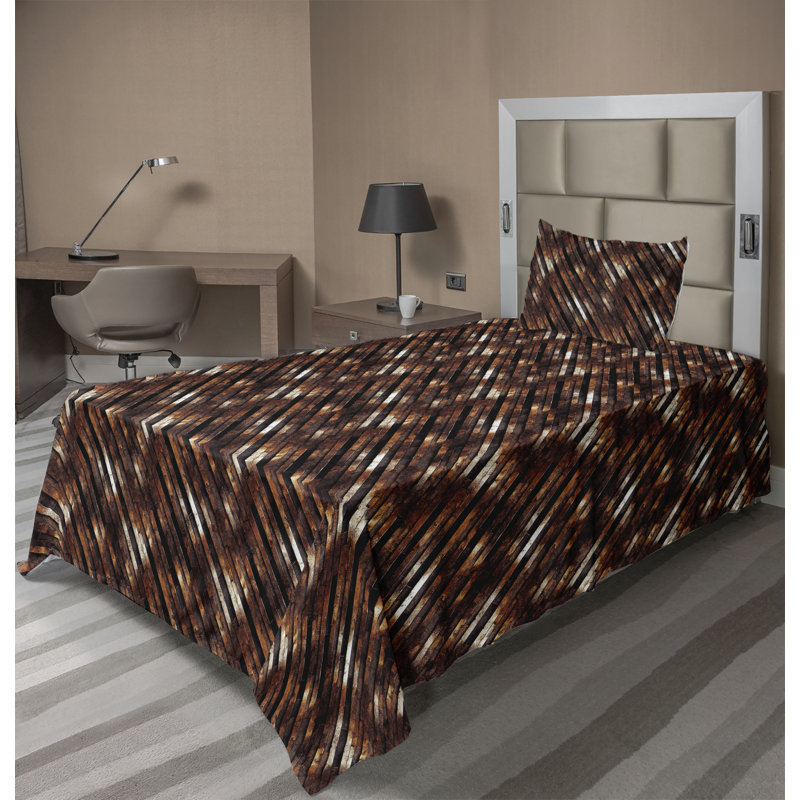 Ambesonne Grunge Sheet Set Print of Stripes Pattern Art Dark Rust and Seal Brown