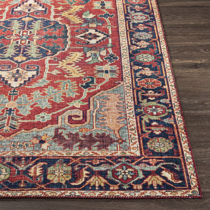 Tapis rouge / bleu marine Fleckenstein, Rectangle 7 pi 6 po x 9 pi 6 po