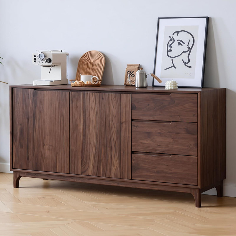 Buffet multifonctionnel en bois de noyer noir, H 35,43 po x l 70,86 po x P 15,74 po