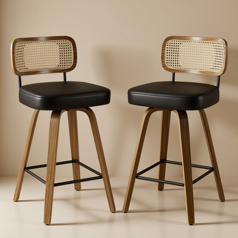 Lucania Swivel Upholstered Counter & Bar Stool, Black, Counter Stool (26" Seat Height), Brown