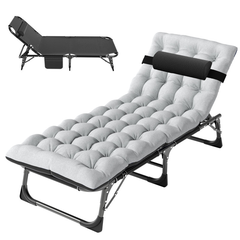 Lachara Adjustable 5-position Adults Reclining Folding Chair w/ Pillow&Cushions, Perfect For Camping, Light Gray