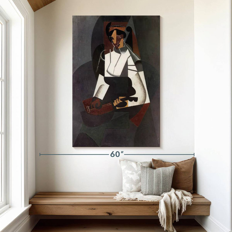 Femme à la mandoline, H 51 po x l 34 po