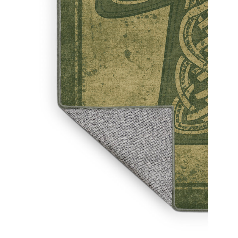 Machine Washable Karlov St Patties Modern & Contemporary Abstract Rug in Green – SageGreen Binding, 2x5