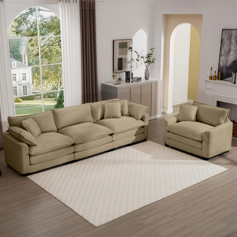 Ensemble de canapé chaleureux et confortable avec coussins et coussins moelleux, tissu en velours côtelé