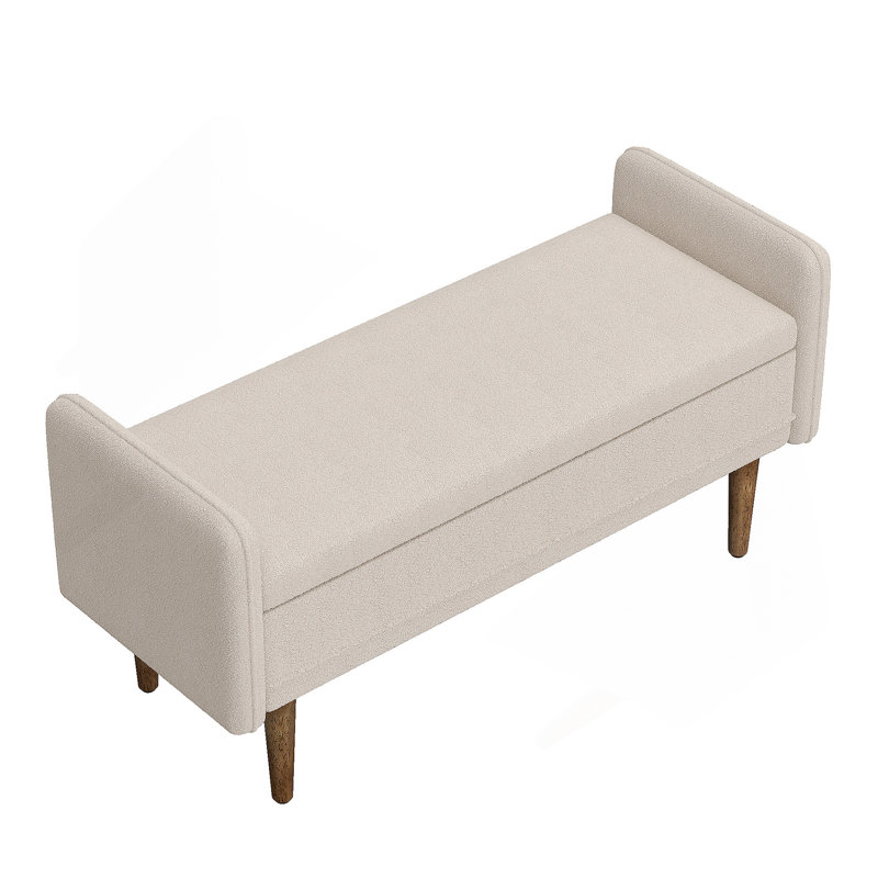 Teddy Fabric Storage Bench with Wood Legs, Beige