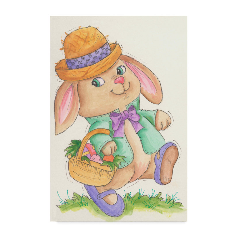 «Pâques, lapin avec panier», art sur toile, H 19 po x l 12 po x P 2 po