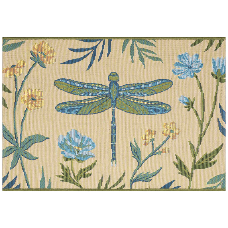 Tapis d'intérieur / extérieur à motif floral libellule Bay Isle Home ™ Asenet, Rectangle 2 pi 4 po x 3 pi 11 po