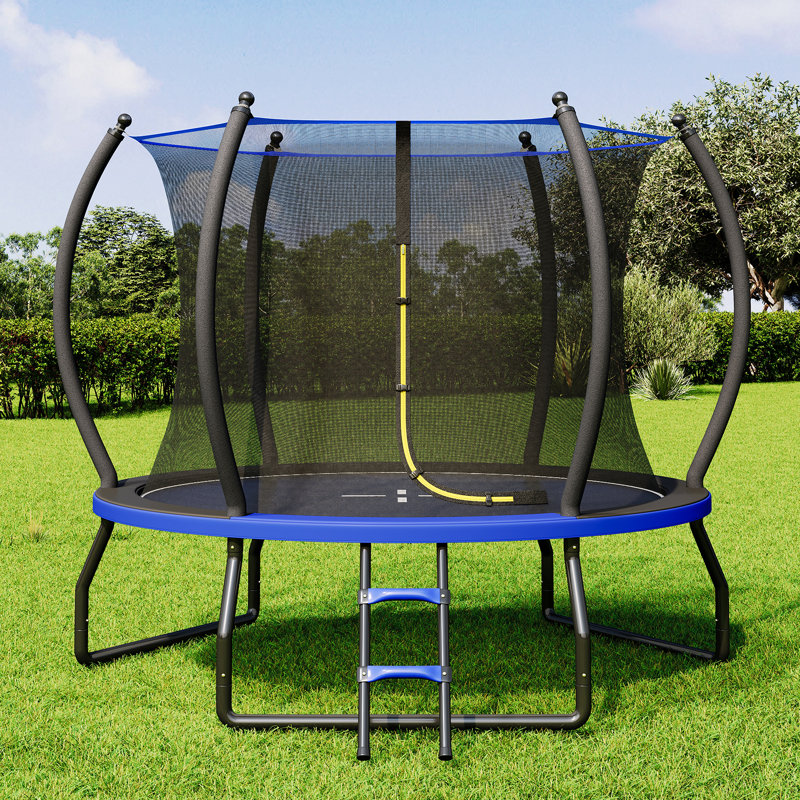 Albott 8FT Outdoor Trampoline with Enclosure Net and Ladder, Recreational Trampolines for Kids and Adults, Quick Connect Frame, ASTM Approval