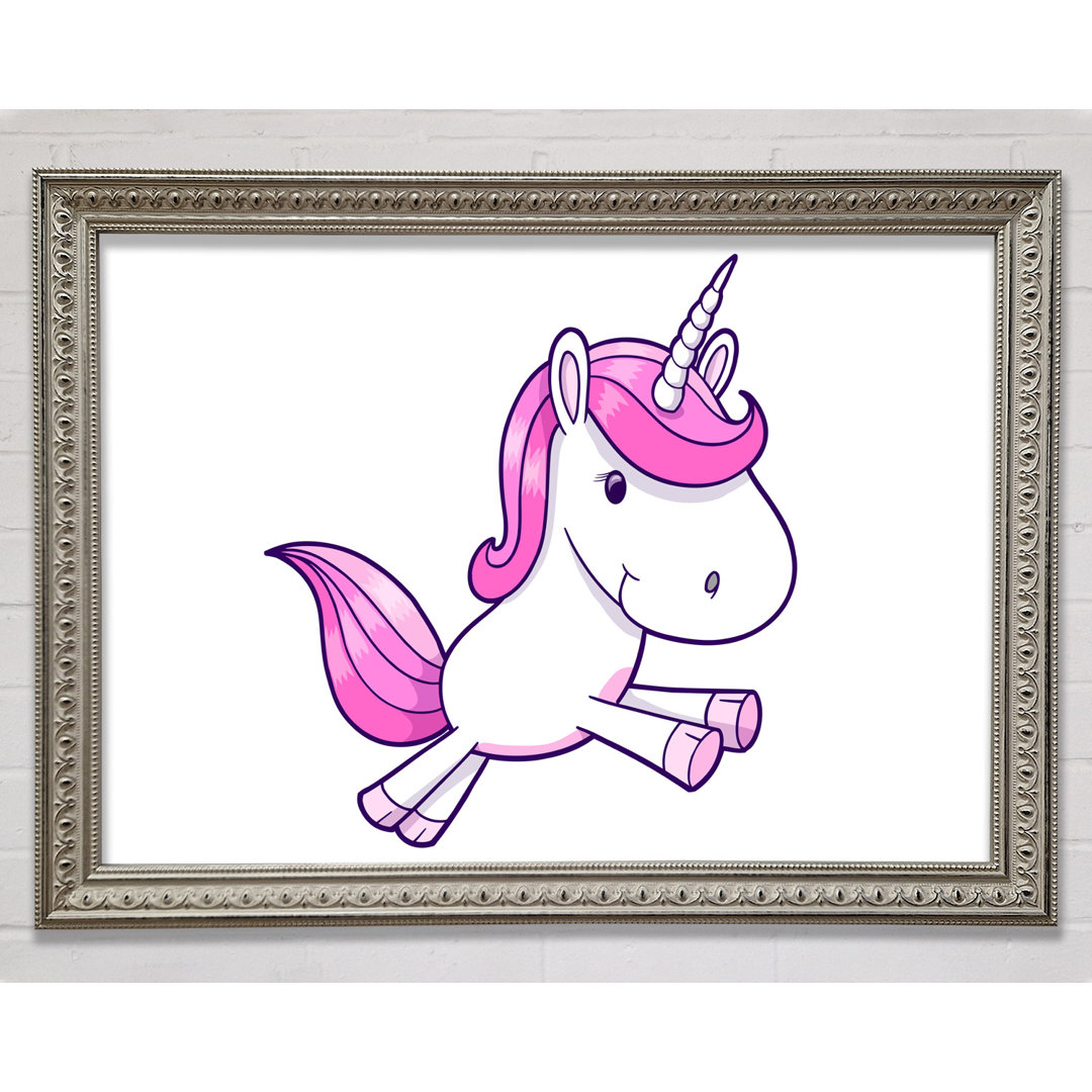 Gerahmtes Leinwandbild Leaping Unicorn Pink