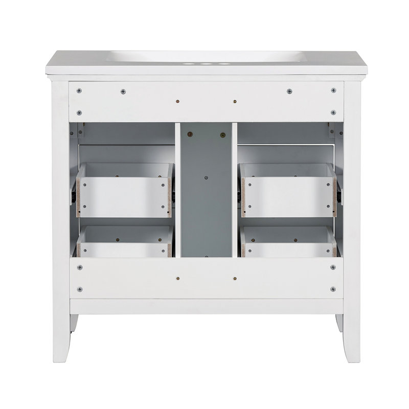 Ensemble de meuble-lavabo 36 po avec lavabo en résine, ensemble de meuble-lavabo simple autoportant avec quatre tiroirs et armoire de rangement en bois massif (Identique à SW000128AAK)