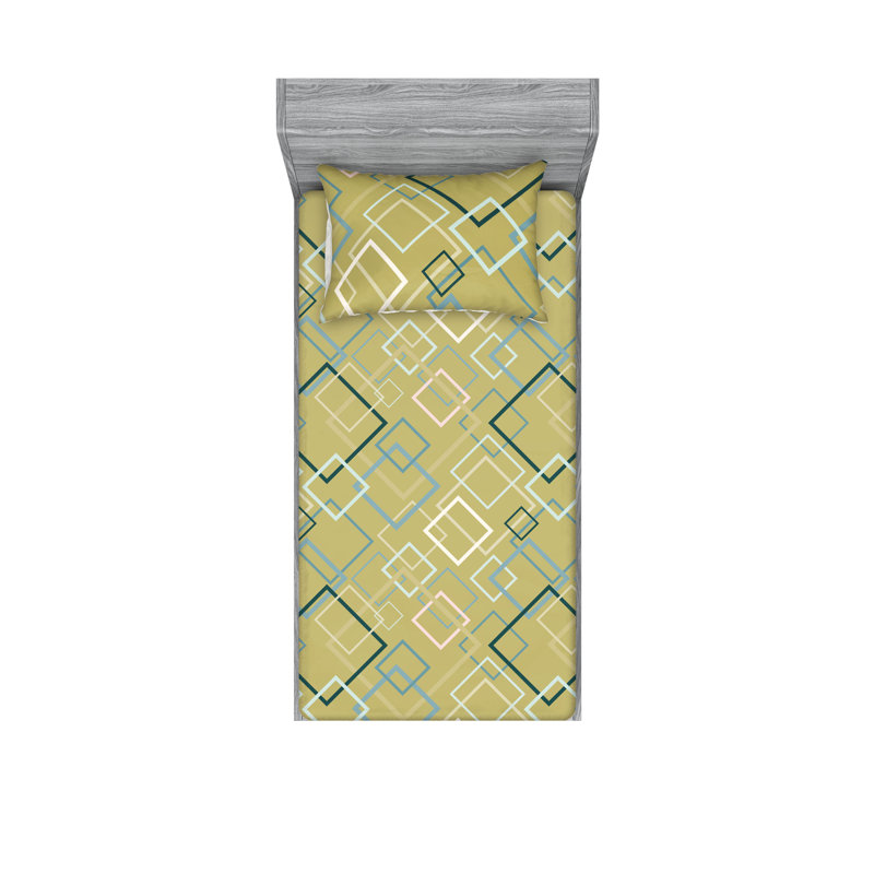 Drap-housse et taies décoratives 3 pièces Ambesonne, Kaki, bleu, gris, rose pâle / géométrique