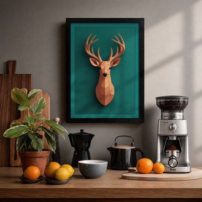Geometric Deer Mount Modern - Framed Print