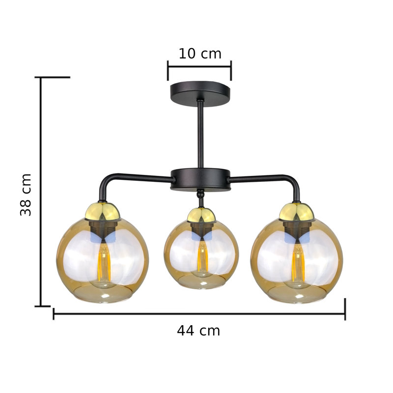 Glass Semi Flush Mount, Black/Gold
