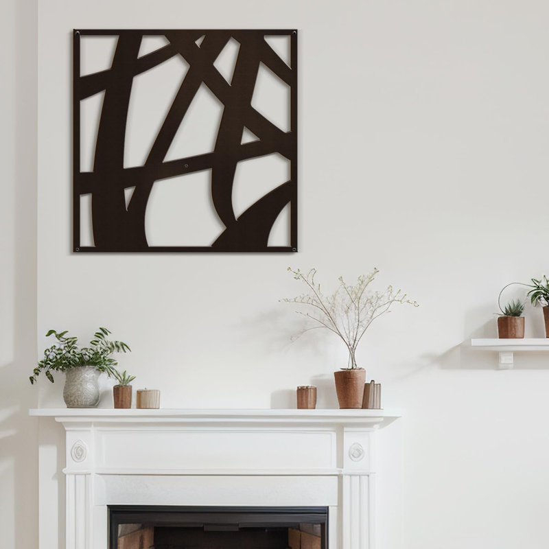 Abstrait audacieux ligne géométrique moderne abstrait décoratif décoratif suspendu, H 30 po x l 30 po x P 0,05 po, Brun