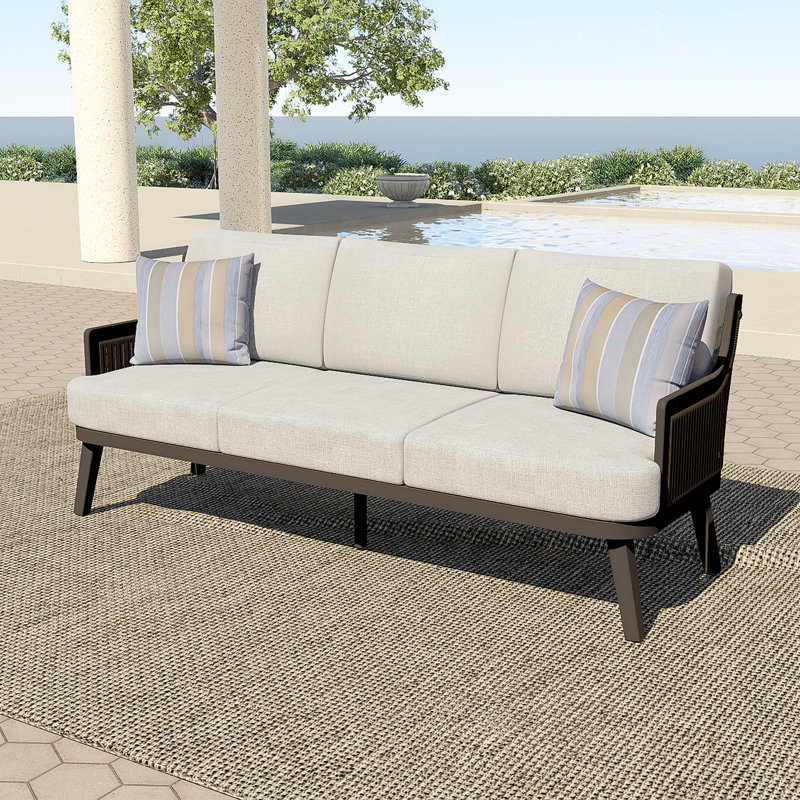 Canapé de patio en métal et polyester avec 2 coussins décoratifs Ludovic
