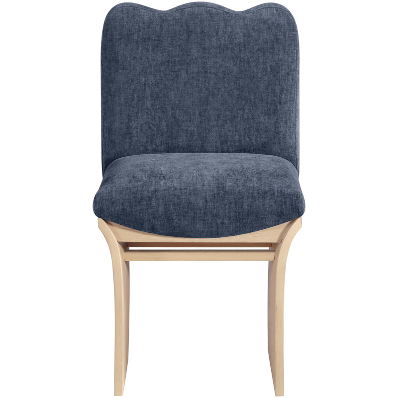 Cassady Chenille Fabric Upholstered Dining Chair, Navy Chenille Fabric, Natural
