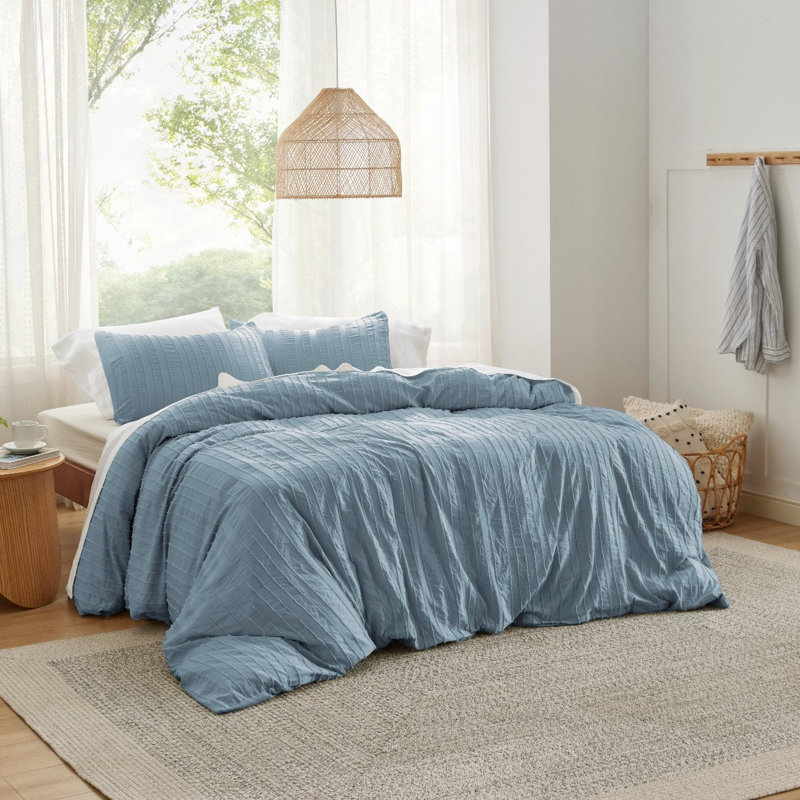 Housse de couette touffetée à rayures Essential Elegance Shabby Elegance GentleSoft ™, Bleu minéral