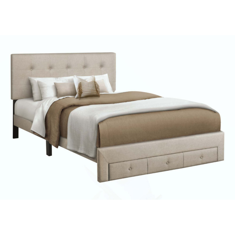 Lit, lit plateforme, tiroirs de rangement, rembourré, structure seule, chambre, aspect lin, style transitionnel, Beige