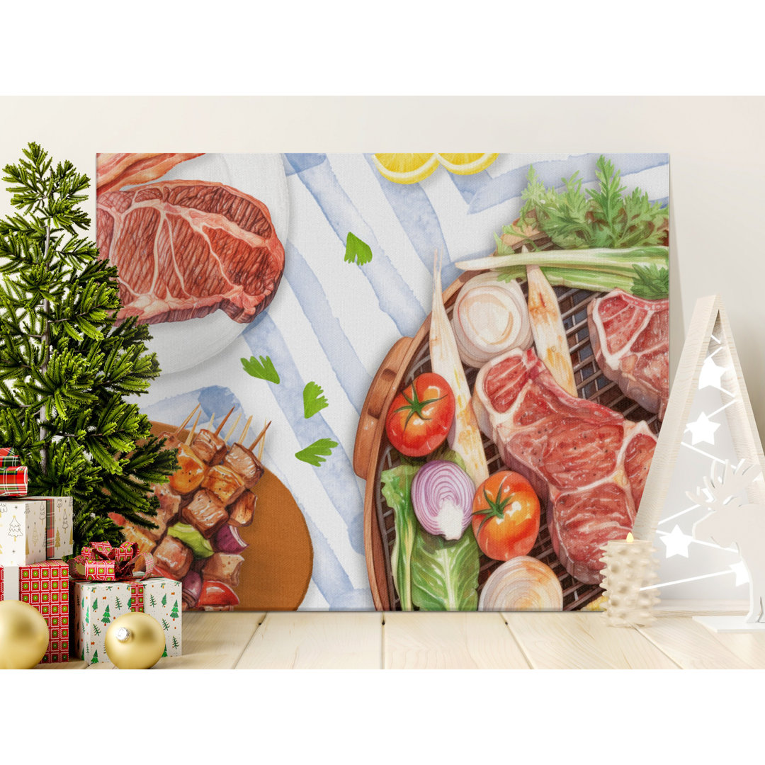 Summer Grill Food Watercolor Canvas Art