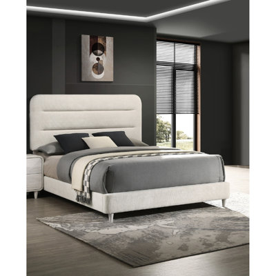 Grand lit antique blanc, style contemporain, lit à panneau tapissier pour chambre à coucher, structure en bois de 1 pièce, sommier tapissier nécessaire, taille à installation rapide, conception de chambre à coucher, lignes épurées, palette neutre, seulement,