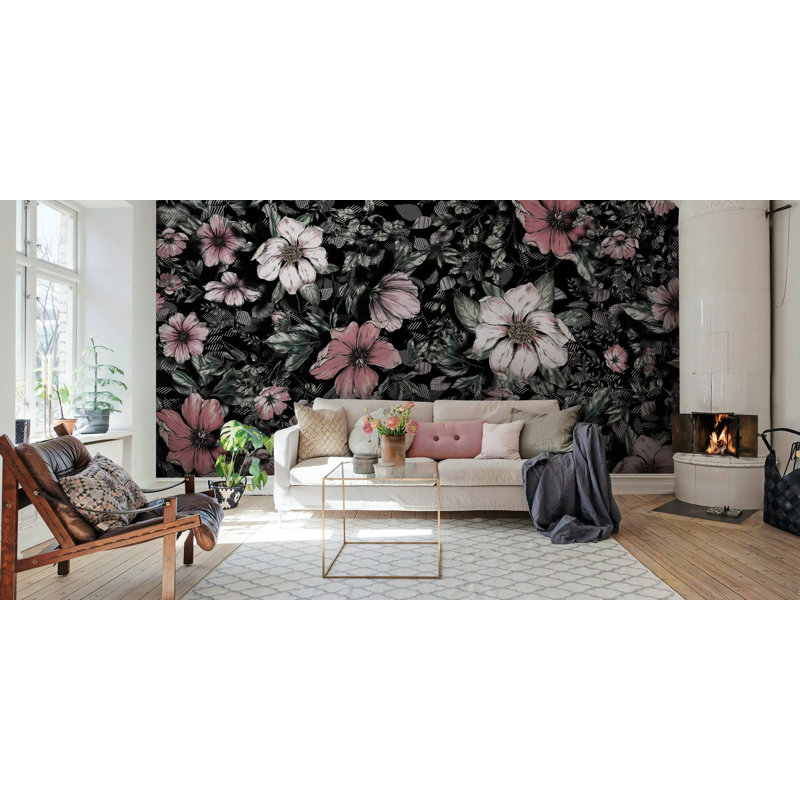 Papier peint amovible fleurs de marguerite rose foncé, L 105,96 po x l 187 po