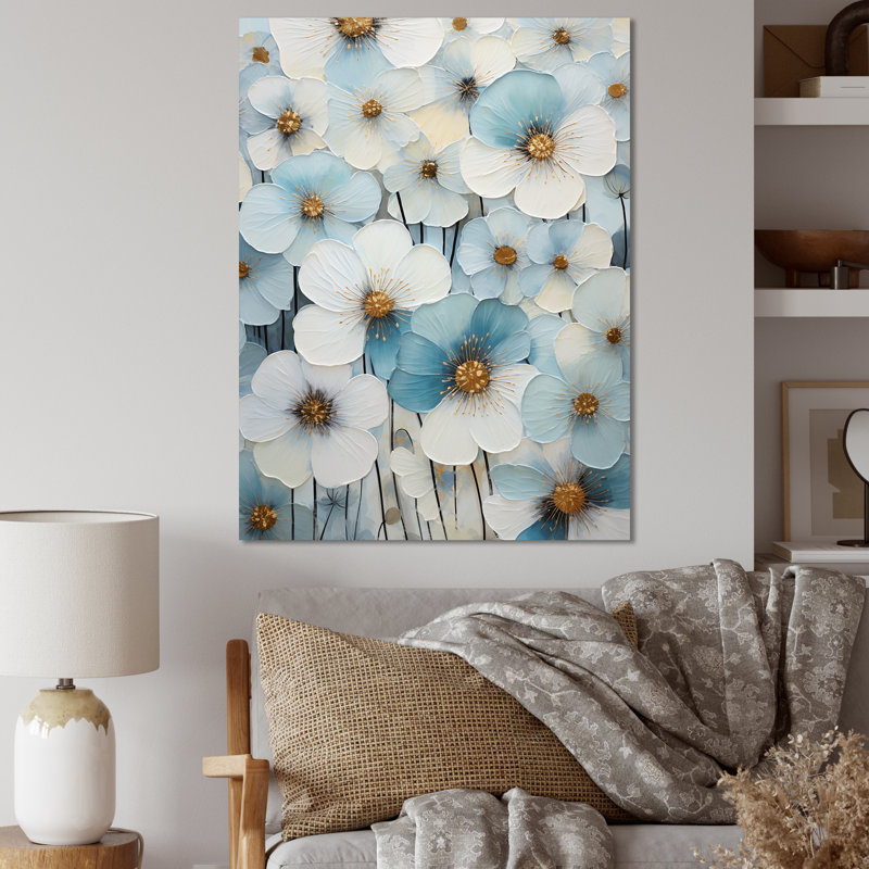 Bleu et blanc minimalisme pensées jardin zen, Toile tendue, H 40 po x l 30 po x P 1,5 po