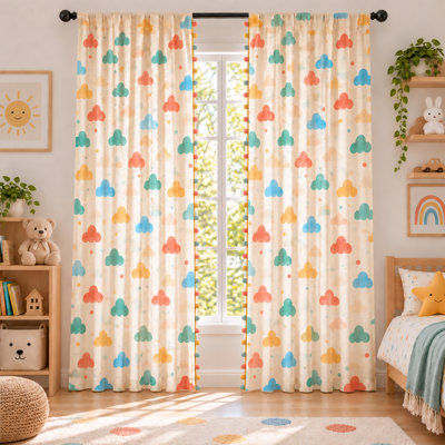 Rideaux semi-transparents à motif de nuages ​​colorés, aspect lin, panneaux suspendus 6 en 1 pour chambre d'enfant, chambre de bébé et salle de jeux