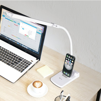 OttLite Swivel LED Desk Lamp with USB, Flexible Neck, Touch, Dimmable & Integrated Phone Holder -  CSN0800W