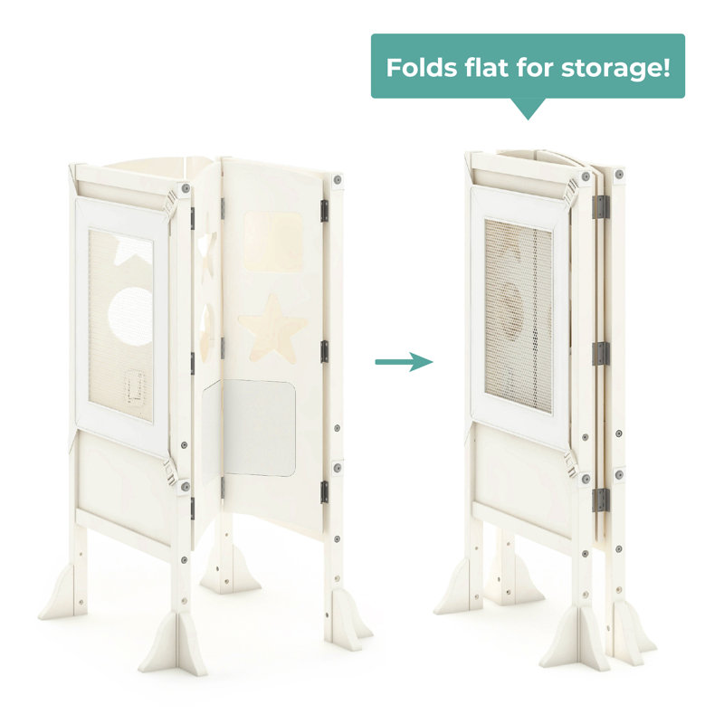 Ivory Foldable Wooden Toddler Kitchen Helper Tower