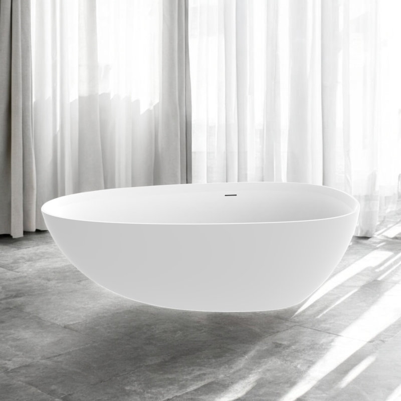 Baignoire de trempage autoportante en résine de 71 po x 35,5 po avec trop-plein et bonde escamotable