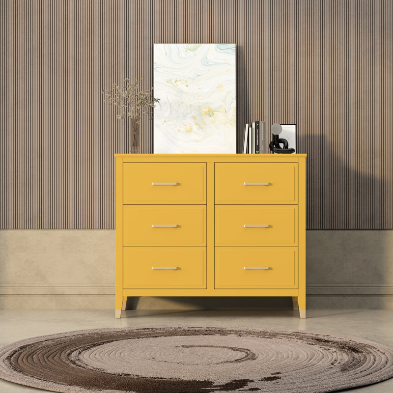 6 Drawer 105Cm W Double Dresser, Mustard