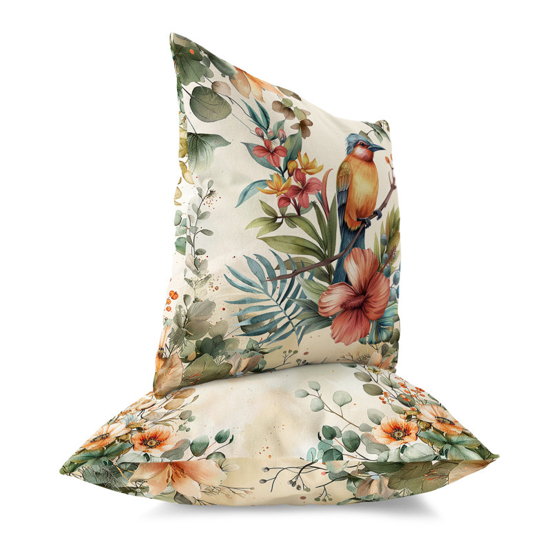 Coussin décoratif intérieur / extérieur Whispers of Nature, Bleu / Orange, H 16 po x l 16 po
