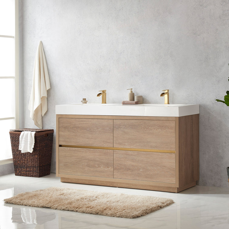 BELANDRE Cabinet 80 cm, 2 drawers with white ceramic wash-basin, Oak