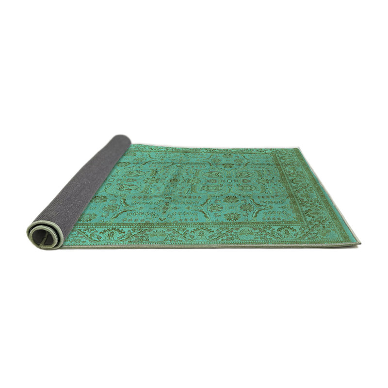 Tapis oriental en laine / polyester tissé à la machine en turquoise / brun, Rond 5 pi