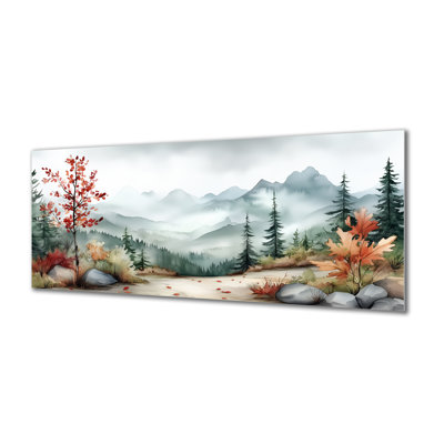 Art mural hivernal - Silence au clair de lune, neige, chaîne de montagnes, nuit I, impression panoramique sur métal