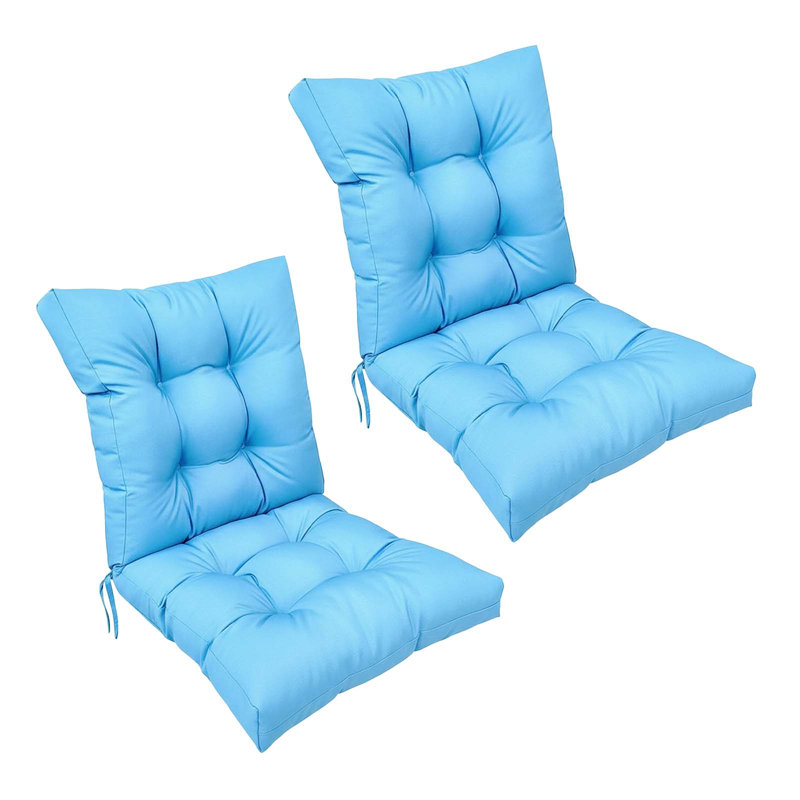 Patio Seat & Back Cushions, 42"×24" Tufted Water-Resistant Outdoor Cushion For Rocking, Dining Chairs, Peacock Blue