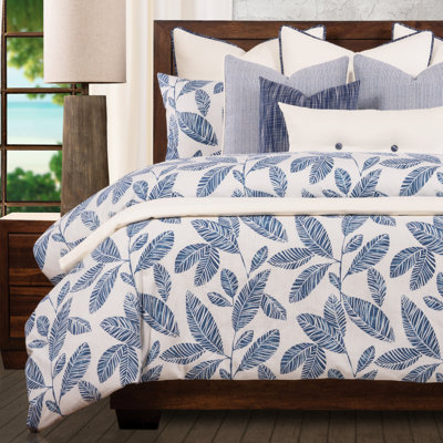 Blue Lagoon Tropical Cotton Baffle Box Stitch Floral Duvet Cover & Insert
